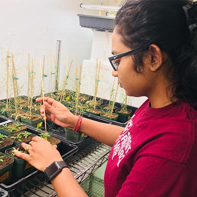 student with plants