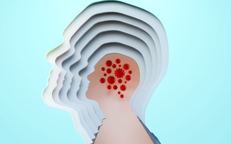 Outline of human head with rows inside